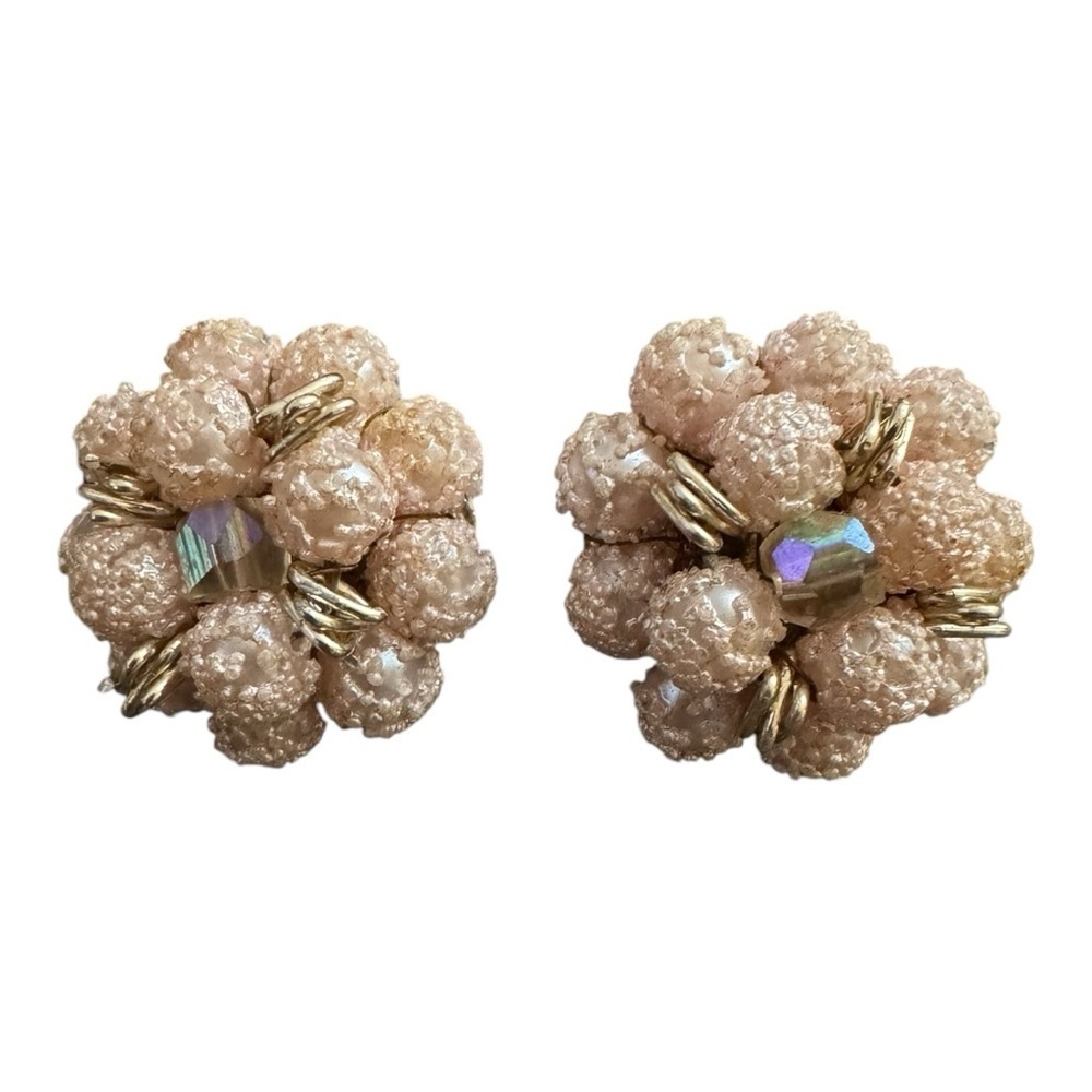 Vintage Japan Pink Textured Bead Earrings